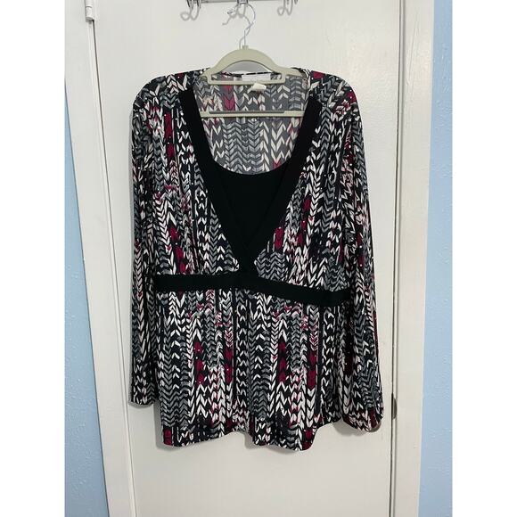 dressbarn Tops - Y2K Dressbarn Blouse Plus Size 2X Abstract Bell Sleeve Whimsygoth Office Siren